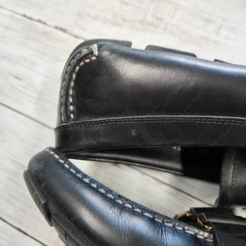 Salvatore Ferragamo Loafers Mens 7.5D Black Leather Wood Buckle‎ Driver Shoes - Picture 4 of 15
